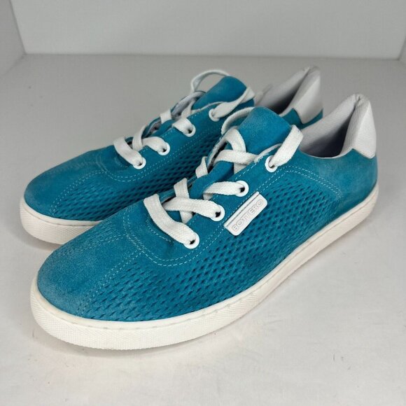 Bottero Shoes - Bottero Womens Teal Blue Suede Mesh Low Top Lace Up Size 8 Casual Sneakers